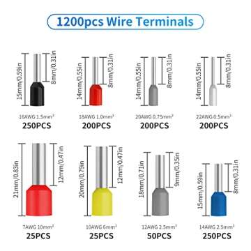 DIVANC Ferrule Crimping Tool Kit, Ferrule Crimper Plier with 1200pcs Wire Ferrules Kit Wire Ends Terminals, Self-adjustable Ratchet Wire Crimper for AWG 23–7 Electrical Wire Connectors (Blue)