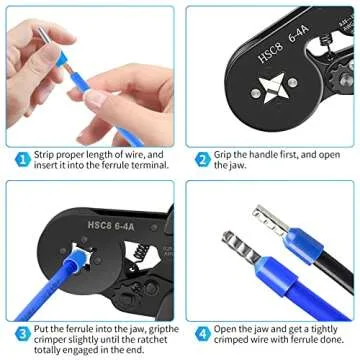 DIVANC Ferrule Crimping Tool Kit, Ferrule Crimper Plier with 1200pcs Wire Ferrules Kit Wire Ends Terminals, Self-adjustable Ratchet Wire Crimper for AWG 23–7 Electrical Wire Connectors (Blue)