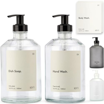 KIVY Elegant Glass Soap Dispenser Set with Labels