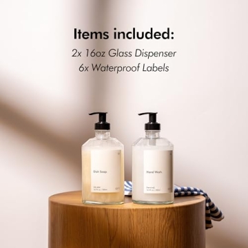 KIVY Elegant Glass Soap Dispenser Set with Labels