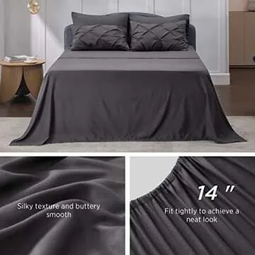 Bedsure Queen Comforter Set Dark Grey - Bed in a Bag Queen Size 7 Pieces, GentleSoft™ Pintuck Bed Set Gift for Family, Pinch Pleat Dark Grey Comforter with Sheets, Pillowcases & Shams