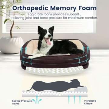Miguel Orthopedic Dog Beds Large Sized Dog, Memory Foam Pet Bed Washable Removable Cover, Calming Pu...