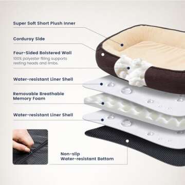 Miguel Orthopedic Dog Beds Large Sized Dog, Memory Foam Pet Bed Washable Removable Cover, Calming Puppy Bed with Sides, Dog Couch Comfort Sofa, Egg Foam Support, Non-Slip Bottom, Brown 36 inches