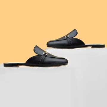 MUSSHOE Mules for Women Flats Comfortable Slip on Women Mules Backless Loafers,Black Snake pu 6