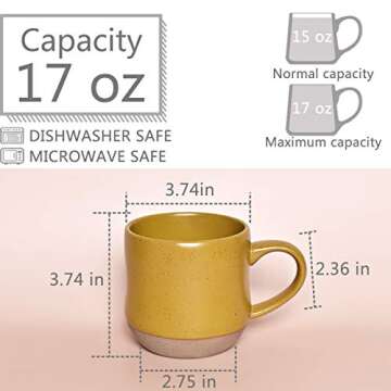 Bosmarlin Large Stoneware Speckled Coffee Mug Set of 2, Big Ceramic Tea Cup, 17 Oz, Dishwasher and M...