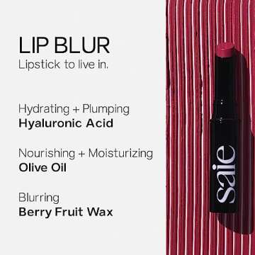 Saie Lip Blur Soft Matte Lipstick - Long Lasting Lipstick with Hydrating, Buildable Coverage - Enriched with Hyaluronic Acid + Softening Jojoba to Nourish Lips - Surreal (0.07 oz)