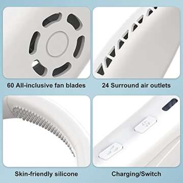 Weiei Portable Misting Neck Fan Hands Free Cooling Bladeless Fan, 3 Speeds Personal Neck Fan for Men Women Outdoor Office Travel (White)
