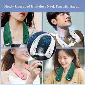 Weiei Portable Misting Neck Fan Hands Free Cooling Bladeless Fan, 3 Speeds Personal Neck Fan for Men Women Outdoor Office Travel (White)