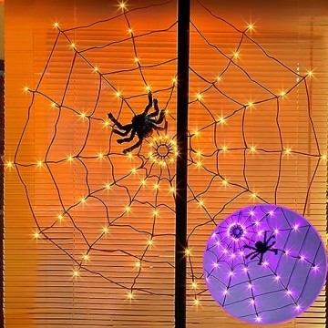 PABIPABI Halloween Spider Web Lights - 4FT LED Outdoor Decor with 8 Modes