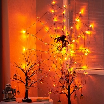 PABIPABI Halloween Spider Web Lights 4FT LED Outdoor Decor
