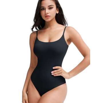 LCNBA Women's Spaghetti Strap Bodysuit Double Lined Sleeveless Thong Camisoles Bodysuit Top Black Me...