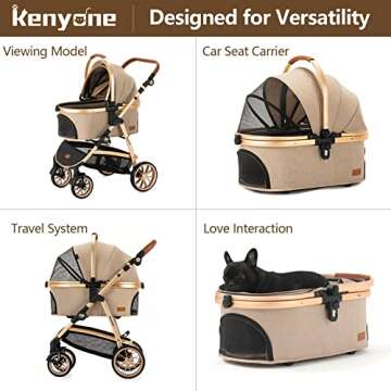 Kenyone Pet Stroller 3 in 1 for Medium Small Size Dogs Luxury Large Cat Stroller Detachable Carrier ...