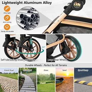 Kenyone Pet Stroller 3 in 1 for Medium Small Size Dogs Luxury Large Cat Stroller Detachable Carrier for Puppy, Kitty, Doggie (C510L Khaki)