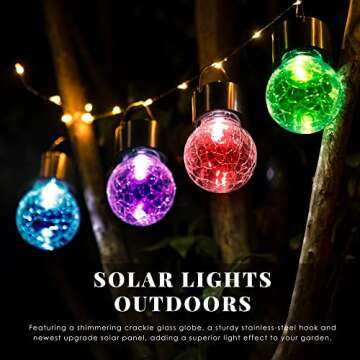 Solpex Hanging Solar Lights Outdoor, 8 Pack Decorative Cracked Glass Ball Light, Solar Powered Waterproof Globe Lighting, Hanging Globe Solar Lights for Garden, Yard, Patio, Lawn, Flower Bed