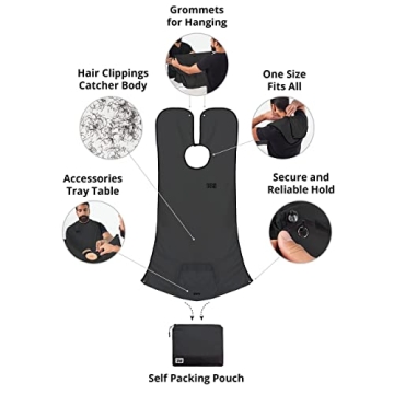 Beard King Beard Bib Apron - Shaving Set for Dad - As Seen on Shark Tank - Men's Hair Catcher for Shaving - Grooming Accessories - Packing Pouch, Black