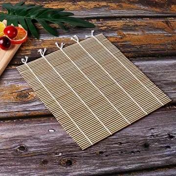 FUNGYAND Bamboo Sushi Rolling Mat with 2 Pairs of Chopsticks Natural Bamboo 9.5"x9.5" 2 Pcs Sushi Making Kit