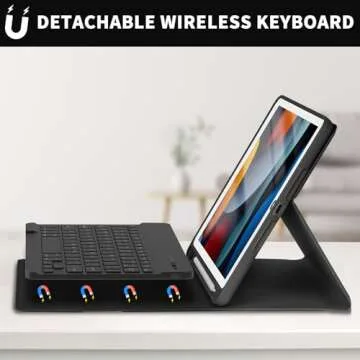 KBCASE Keyboard Case for iPad 9th/8th/7th Generation 2021/2020/2019, Compatible with iPad Air 3/Pro 10.5, Detachable Bluetooth Keyboard Case with Pencil Holder (Black)