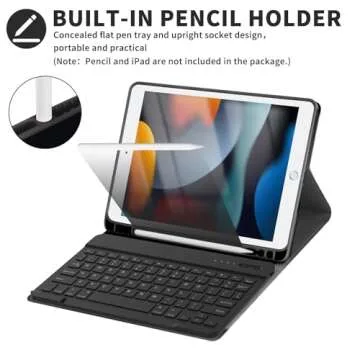 KBCASE Keyboard Case for iPad 9th/8th/7th Generation 2021/2020/2019, Compatible with iPad Air 3/Pro 10.5, Detachable Bluetooth Keyboard Case with Pencil Holder (Black)