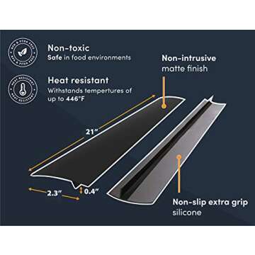 Linda’s Essentials Silicone Stove Gap Covers (2 Pack), Heat Resistant Oven Gap Filler Seals Gaps Between Stovetop and Counter, Easy to Clean Stove Gap Guard (21 Inches, Black)