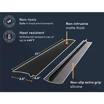 Linda’s Essentials Silicone Stove Gap Covers (2 Pack), Heat Resistant Oven Gap Filler Seals Gaps Between Stovetop and Counter, Easy to Clean Stove Gap Guard (21 Inches, Black)