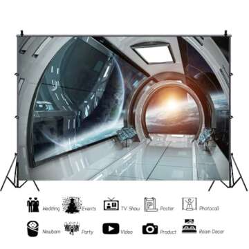 AOFOTO 8x6ft Spaceship Backdrop Universe Galaxy Outer Space Station Interior Background Futuristic S...