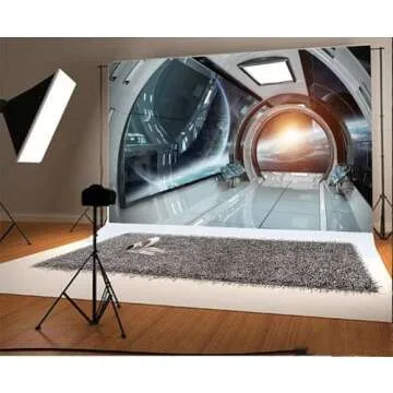 AOFOTO 8x6ft Spaceship Backdrop Universe Galaxy Outer Space Station Interior Background Futuristic Science Fiction Spacecraft Cabin Photography Backdrops Boy Birthday Decor Photo Shoot Studio Props