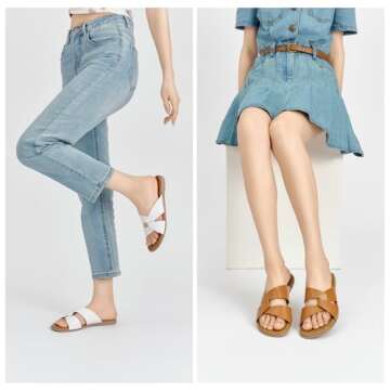 CentroPoint Women's Flat Sandals Open Toe Slip On Cross Strap Slides Dressy Casual Summer Shoes in G...