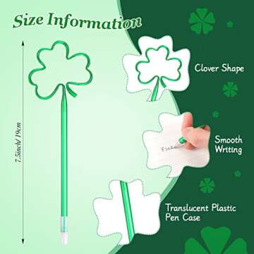 Zubebe 200 Pieces St. Patrick's Day Shamrock Pens Plastic Clover Ballpoint Black Ink Party Favor Bal...