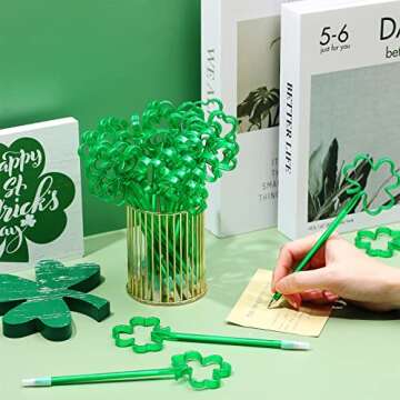 Zubebe 200 Pieces St. Patrick's Day Shamrock Pens Plastic Clover Ballpoint Black Ink Party Favor Ballpoint Pen for Kids School Office Supplies Birthday Graduation Presents