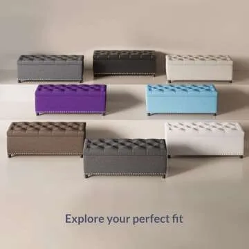 BELLEZE 47 Inch Storage Ottoman, Button-Tufted Ottoman Linen Storage Bench with Safety Close Hinge, Ottoman with Storage for Living Room, Entryway, Hallway, Foot Rest, Support 300lbs - Beige