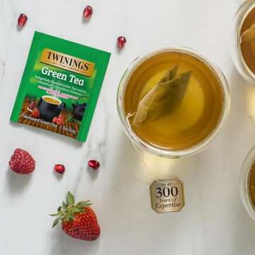 Twinings Green Tea with Pomegranate, Raspberry, and Strawberry - Caffeinated Green Tea Bags Individually Wrapped, 20 Count (Pack of 2) 