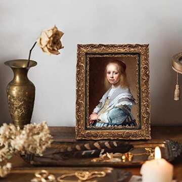 SYLVIA'S SHOP 4x6 Vintage Picture Frame, Antique Ornate Photo Frame, Table Top and Wall Hanging Home...