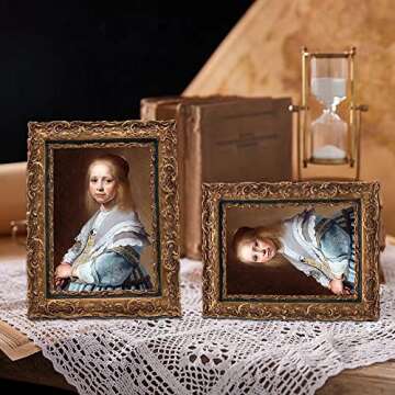 SYLVIA'S SHOP 4x6 Vintage Picture Frame, Antique Ornate Photo Frame, Table Top and Wall Hanging Home Decor, Old Fashioned Photo Gallery Art Deco, Bronze Gold