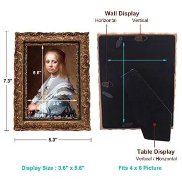 SYLVIA'S SHOP 4x6 Vintage Picture Frame, Antique Ornate Photo Frame, Table Top and Wall Hanging Home Decor, Old Fashioned Photo Gallery Art Deco, Bronze Gold
