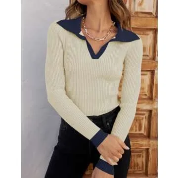 ZESICA V Neck Ribbed Knit Pullover for Women