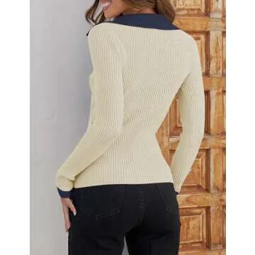 ZESICA V Neck Ribbed Knit Pullover for Women