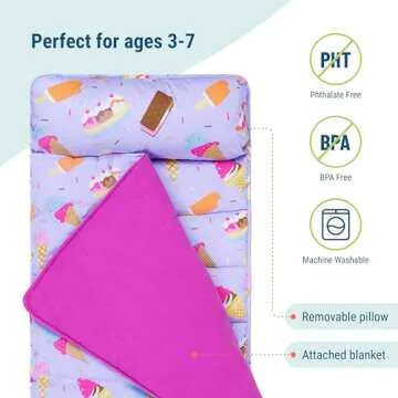 Wildkin Original Nap Mat with Reusable Pillow for Boys and Girls, Perfect for Elementary Sleeping Mat, Features Hook and Loop Fastener, Soft Cotton Blend Materials Nap Mat for Kids (Sweet Dreams)