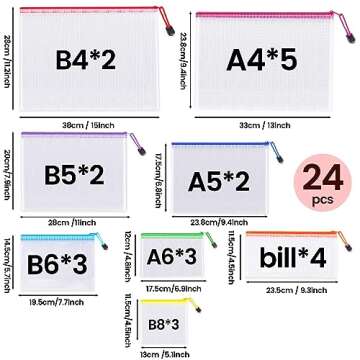 24pcs Mesh Zipper Pouch Bags - 8 Sizes Plastic Zipper Pouches for Organization, Mesh Bags with Zippe...