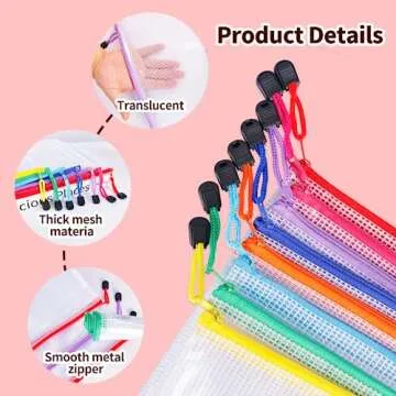 24pcs Mesh Zipper Pouch Bags - 8 Sizes Plastic Zipper Pouches for Organization, Mesh Bags with Zipper, Waterproof Clear Travel Pouches, UMETDO File Bag with Zipper for Office Supplies