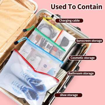 24pcs Mesh Zipper Pouch Bags - 8 Sizes Plastic Zipper Pouches for Organization, Mesh Bags with Zipper, Waterproof Clear Travel Pouches, UMETDO File Bag with Zipper for Office Supplies