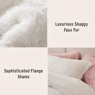 Intelligent Design Malea Shaggy Comforter Set, Long Faux Fur Cozy Down Alternative, Modern Casual Ultra Soft All Season Fluffy Bedding with Matching Sham, King/Cal King, Ivory 3 Piece