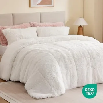 Intelligent Design Malea Shaggy Comforter Set, Long Faux Fur Cozy Down Alternative, Modern Casual Ultra Soft All Season Fluffy Bedding with Matching Sham, King/Cal King, Ivory 3 Piece