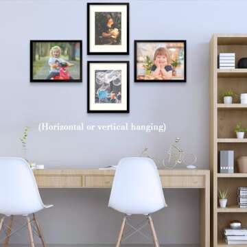 Frametory, 11x14 Picture Frame - Made to Display Pictures 8x10 with Mat or 11x14 Without Mat - Wide Molding - Pre-Installed Wall Mounting Hardware (Black, 1 Pack)