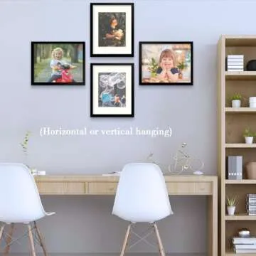 Frametory, 11x14 Picture Frame - Made to Display Pictures 8x10 with Mat or 11x14 Without Mat - Wide Molding - Pre-Installed Wall Mounting Hardware (Black, 1 Pack)