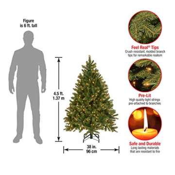 National Tree Company Pre-Lit 'Feel Real' Artificial Full Downswept Christmas Tree, Green, Douglas Fir, White Lights, Includes Stand, 4.5 feet