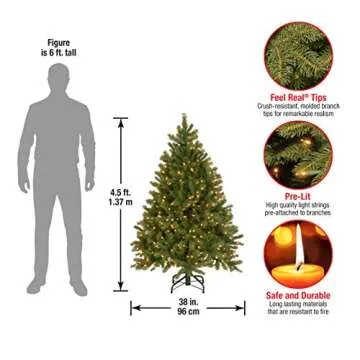 National Tree Company Pre-Lit 'Feel Real' Artificial Full Downswept Christmas Tree, Green, Douglas Fir, White Lights, Includes Stand, 4.5 feet