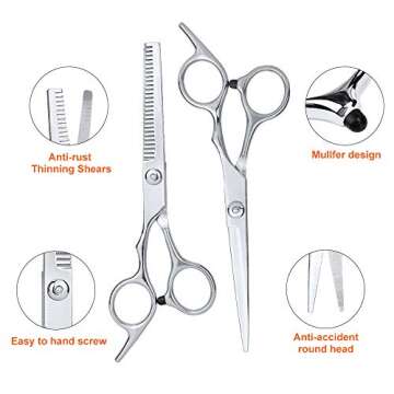 Hair Cutting Scissors Set, KOMAKE 10 Pcs Hairdressing Scissors Professional Barber Hair Salon Household Hair Shear Thinning Shear Hair comb, Cape, Neck Duster Brush, Clip, Clean Cloth