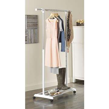 Whitmor Deluxe Adjustable Garment Rack - Rolling Clothes Organizer - White and Chrome