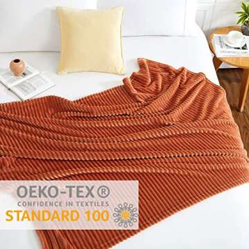 Geniospin Throw Blanket, 280GSM Extra Soft Lightweight Blanket with Stripe, Plush Fuzzy Cozy Blanket...