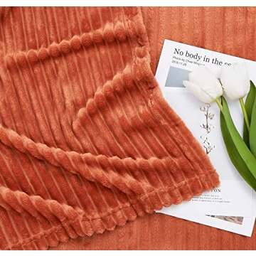 Geniospin Throw Blanket, 280GSM Extra Soft Lightweight Blanket with Stripe, Plush Fuzzy Cozy Blankets and Throws for Couch, Bed, Women Gift, Lightweight & Breathable (Terracotta, 50x60 inches)